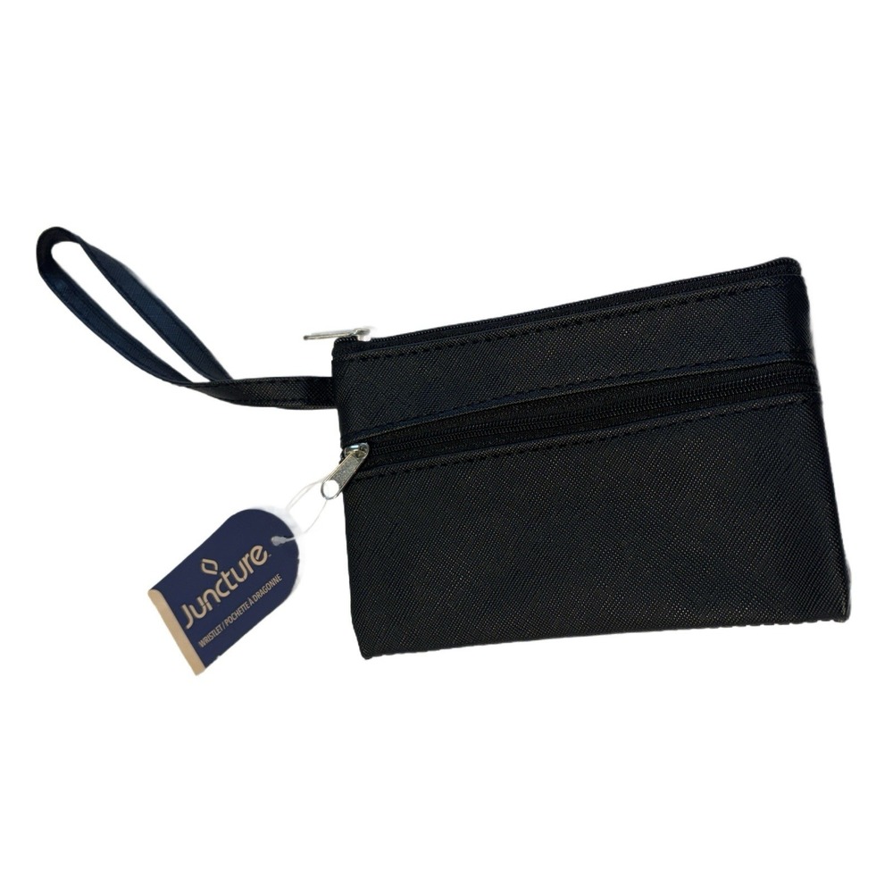 Juncture Black Textured Wristlet Pouch Zip Wallet with Front Pocket NWT